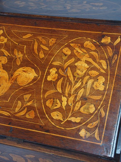 ANTIQUE DUTCH MARQUETRY BOMBE BUREAU - ADDITIONAL PHOTO 7