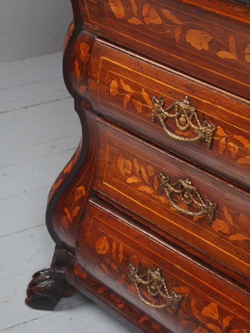 ANTIQUE DUTCH MARQUETRY BOMBE BUREAU - ADDITIONAL PHOTO 8