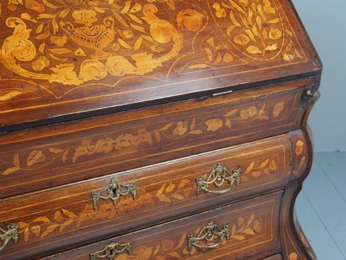 ANTIQUE DUTCH MARQUETRY BOMBE BUREAU - ADDITIONAL PHOTO 10