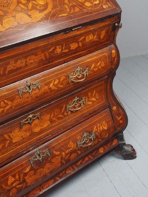 ANTIQUE DUTCH MARQUETRY BOMBE BUREAU - ADDITIONAL PHOTO 11