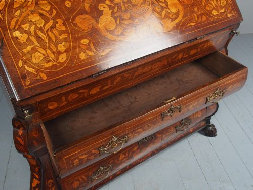 ANTIQUE DUTCH MARQUETRY BOMBE BUREAU - ADDITIONAL PHOTO 12