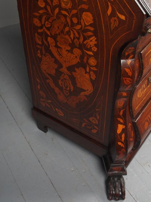 ANTIQUE DUTCH MARQUETRY BOMBE BUREAU - ADDITIONAL PHOTO 13