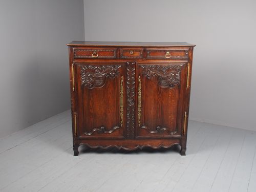 ANTIQUE NORTHERN FRENCH CARVED OAK SIDE CABINET - ADDITIONAL PHOTO 1