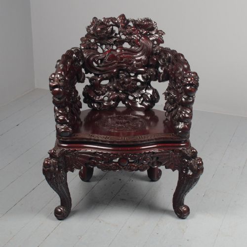 Antique Chinese Carved Hardwood Armchair