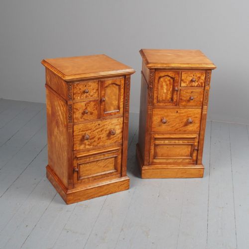 Antique Pair of Satinwood Bedside Cabinets by M. Woodburn
