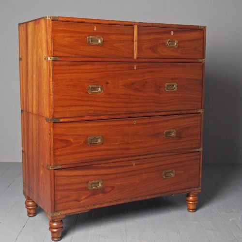 Antique Victorian Two Part Campaign Chest of Drawers