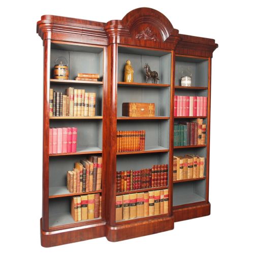 Antique Victorian Mahogany Open Breakfront Bookcase