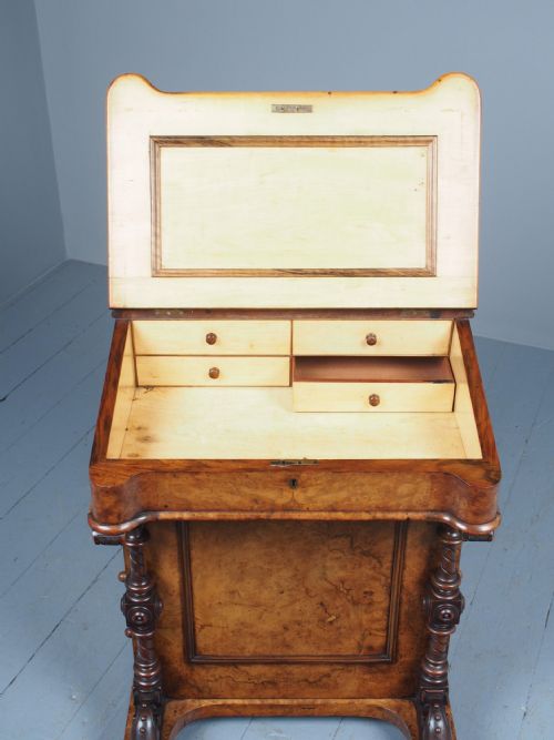 ANTIQUE MIDVICTORIAN BURR WALNUT DAVENPORT DESK - ADDITIONAL PHOTO 4