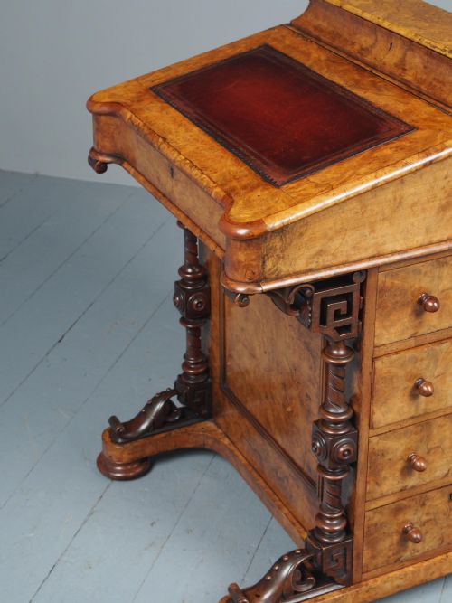 ANTIQUE MIDVICTORIAN BURR WALNUT DAVENPORT DESK - ADDITIONAL PHOTO 7