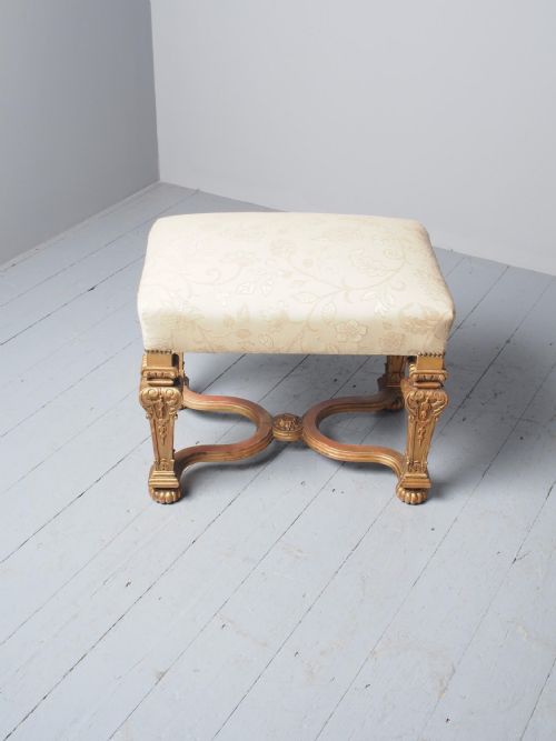 ANTIQUE CARVED GILTWOOD BAROQUE STYLE STOOL - ADDITIONAL PHOTO 1