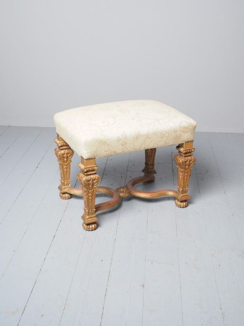 ANTIQUE CARVED GILTWOOD BAROQUE STYLE STOOL - ADDITIONAL PHOTO 2