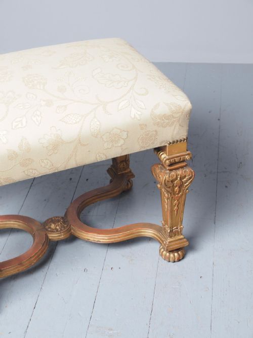 ANTIQUE CARVED GILTWOOD BAROQUE STYLE STOOL - ADDITIONAL PHOTO 4