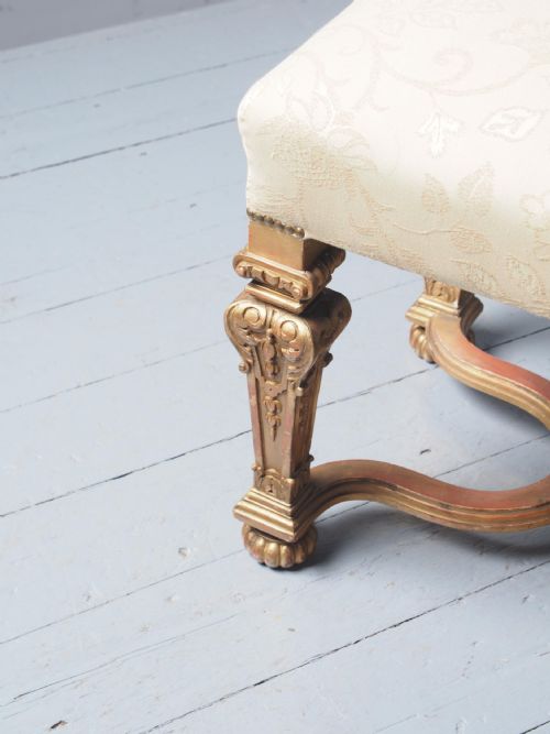 ANTIQUE CARVED GILTWOOD BAROQUE STYLE STOOL - ADDITIONAL PHOTO 6