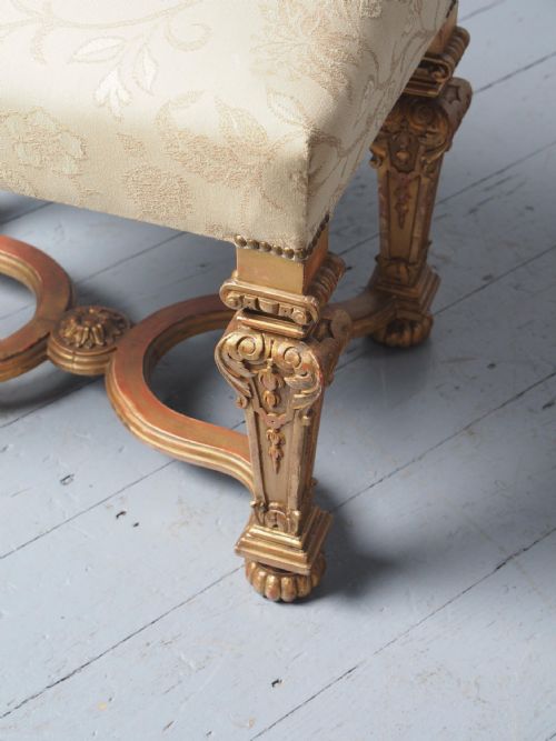 ANTIQUE CARVED GILTWOOD BAROQUE STYLE STOOL - ADDITIONAL PHOTO 7