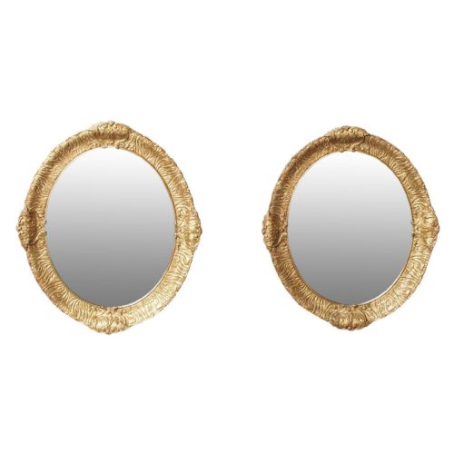 Victorian Pair of Carved Gesso and Gilded Oval Wall Mirrors