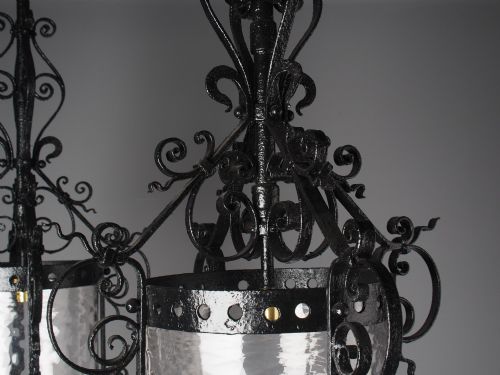 PAIR OF 1920S BLACKSMITH MADE CAST IRON HALL LANTERNS - ADDITIONAL PHOTO 5