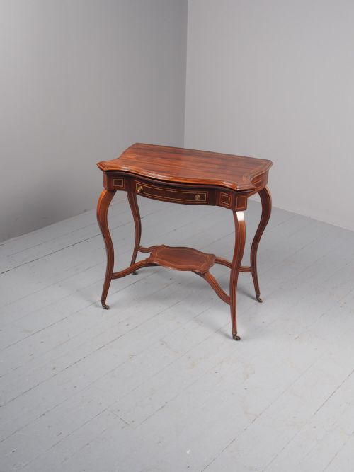 VICTORIAN INLAID ROSEWOOD SERPENTINE GAMES TABLE - ADDITIONAL PHOTO 1