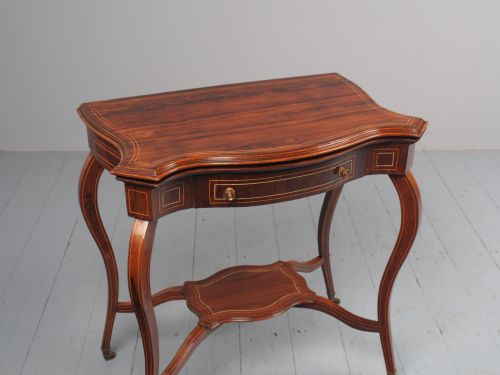 VICTORIAN INLAID ROSEWOOD SERPENTINE GAMES TABLE - ADDITIONAL PHOTO 2