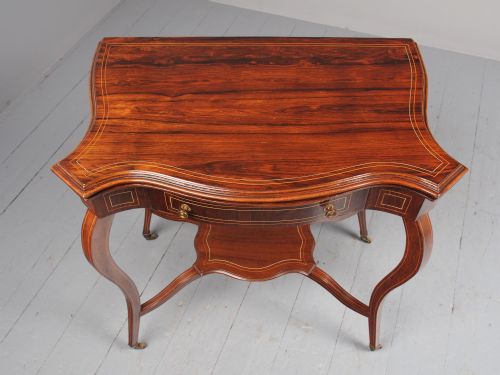 VICTORIAN INLAID ROSEWOOD SERPENTINE GAMES TABLE - ADDITIONAL PHOTO 5