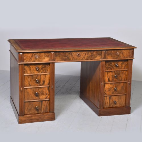 Victorian Walnut Pedestal Desk