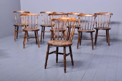 Set of Eight Spar-back Beech Country Kitchen Chairs