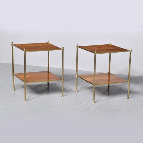 Pair of Brass and Mahogany 2 Tier Tables