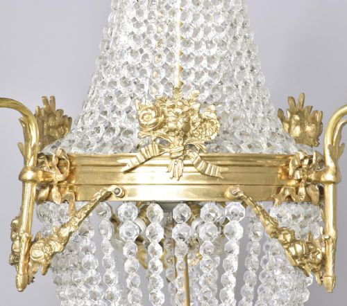 CUT CRYSTAL AND BRASS TENT AND BASKET CHANDELIER - ADDITIONAL PHOTO 2