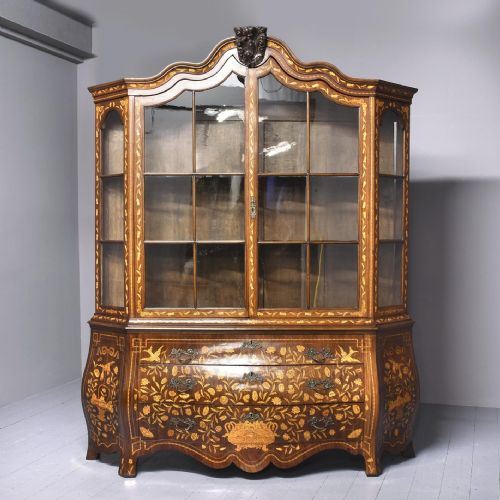 Dutch Marquetry-inlaid Bombe Front Display Cabinet