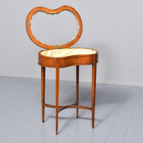 ANTIQUE RARE INLAID SATINWOOD KIDNEY SHAPED BIJOUTERIE TABLE - ADDITIONAL PHOTO 5