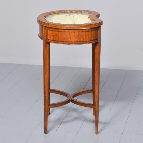 ANTIQUE RARE INLAID SATINWOOD KIDNEY SHAPED BIJOUTERIE TABLE - ADDITIONAL PHOTO 7