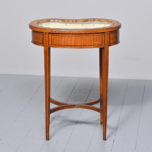 ANTIQUE RARE INLAID SATINWOOD KIDNEY SHAPED BIJOUTERIE TABLE - ADDITIONAL PHOTO 8