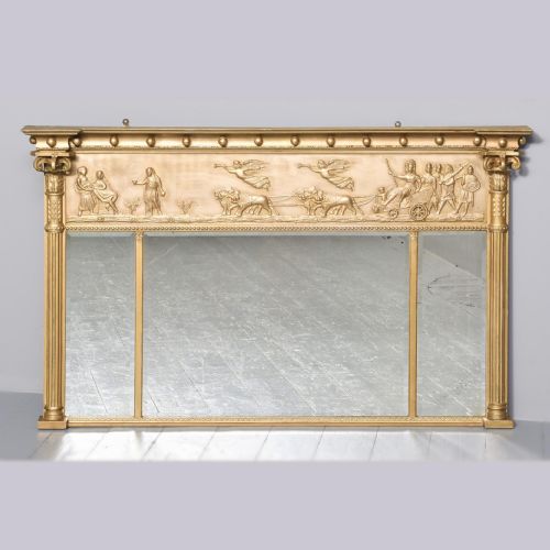 Early 19th Century Gilt Triptych Gilt Overmantel Mirror with Neoclassical Decorations