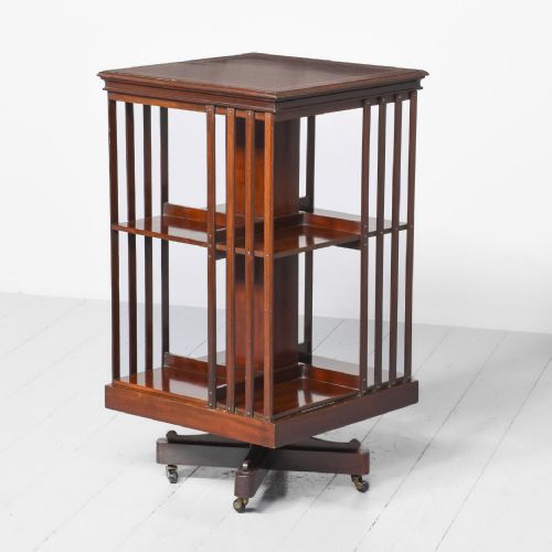 Sheraton-style Edwardian Inlaid Mahogany Revolving Bookcase