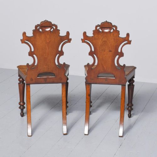PAIR OF VICTORIAN CARVED MAHOGANY HALL CHAIRS - ADDITIONAL PHOTO 4