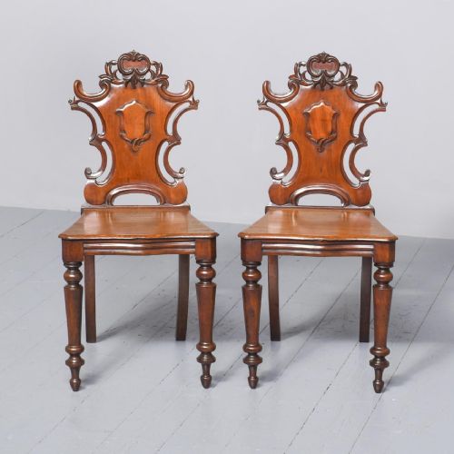 PAIR OF VICTORIAN CARVED MAHOGANY HALL CHAIRS - ADDITIONAL PHOTO 5