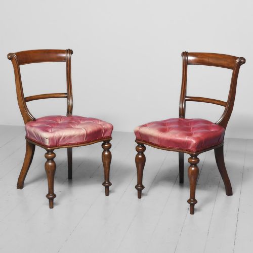 Pair of William IV Mahogany and Leather Upholstered Library Chairs