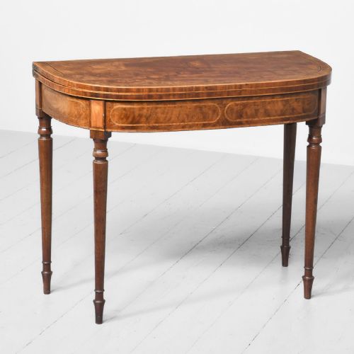 Elegant George III Inlaid Mahogany Fold Over Tea Table
