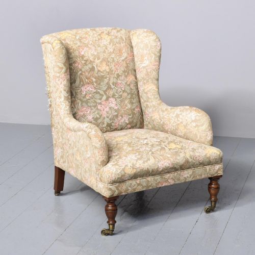 Comfortable Late Victorian Upholstered Wing Chair Possibly Whytock & Reid