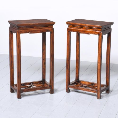Pair of Tall Qing Dynasty Chinese-stained Soft Wood Side Tables