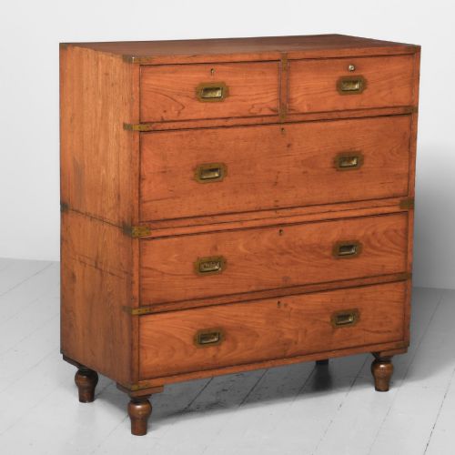 Early Victorian Two-part Teak Military (Campaign) Chest