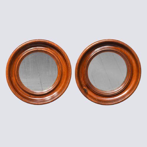 Pair of Circular Walnut Wall Mirrors