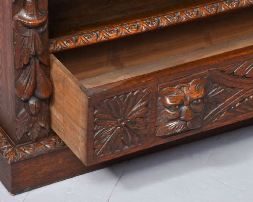 LATE VICTORIAN FLEMISH CARVED OAK OPEN BOOKCASE - ADDITIONAL PHOTO 4