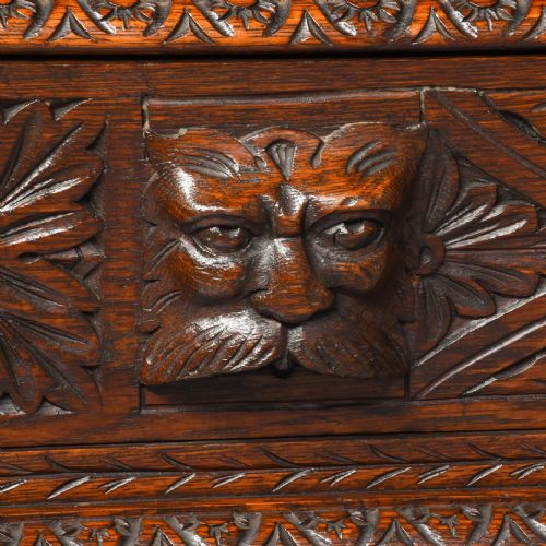 LATE VICTORIAN FLEMISH CARVED OAK OPEN BOOKCASE - ADDITIONAL PHOTO 6