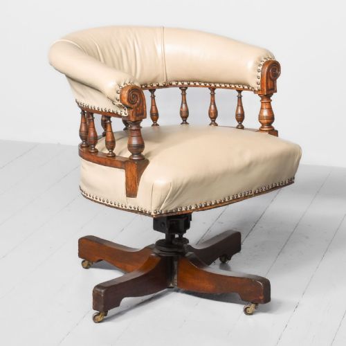Victorian Leather-upholstered Oak Office Chair