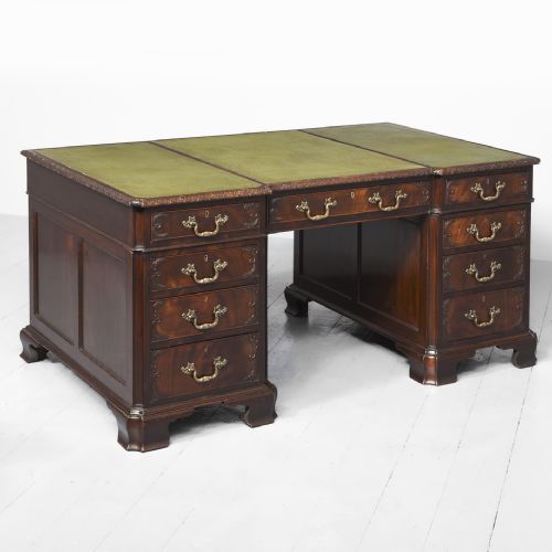 Chippendale Style Carved Mahogany Partners Desk