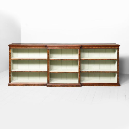 Victorian Burr Walnut Breakfront Open Bookcase
