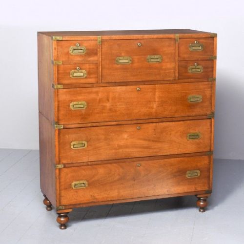 2-Part Mahogany Secretaire Military Chest by G. Kane, Dublin in Exceptional Condition