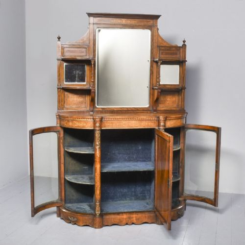 FINE QUALITY MARQUETRY INLAID ORMOLU MOUNTED MIRROR BACK VICTORIAN WALNUT CREDENZA - ADDITIONAL PHOTO 6