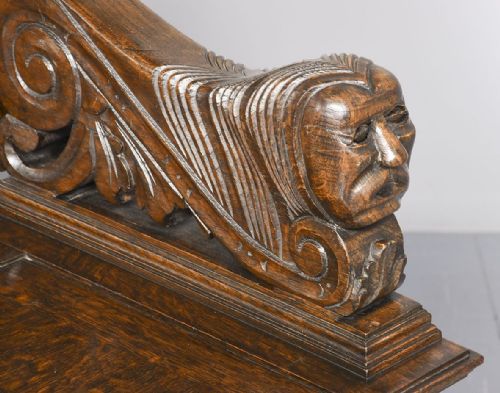 CARVED OAK MONKS BENCH - ADDITIONAL PHOTO 1