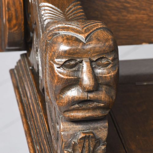 CARVED OAK MONKS BENCH - ADDITIONAL PHOTO 2